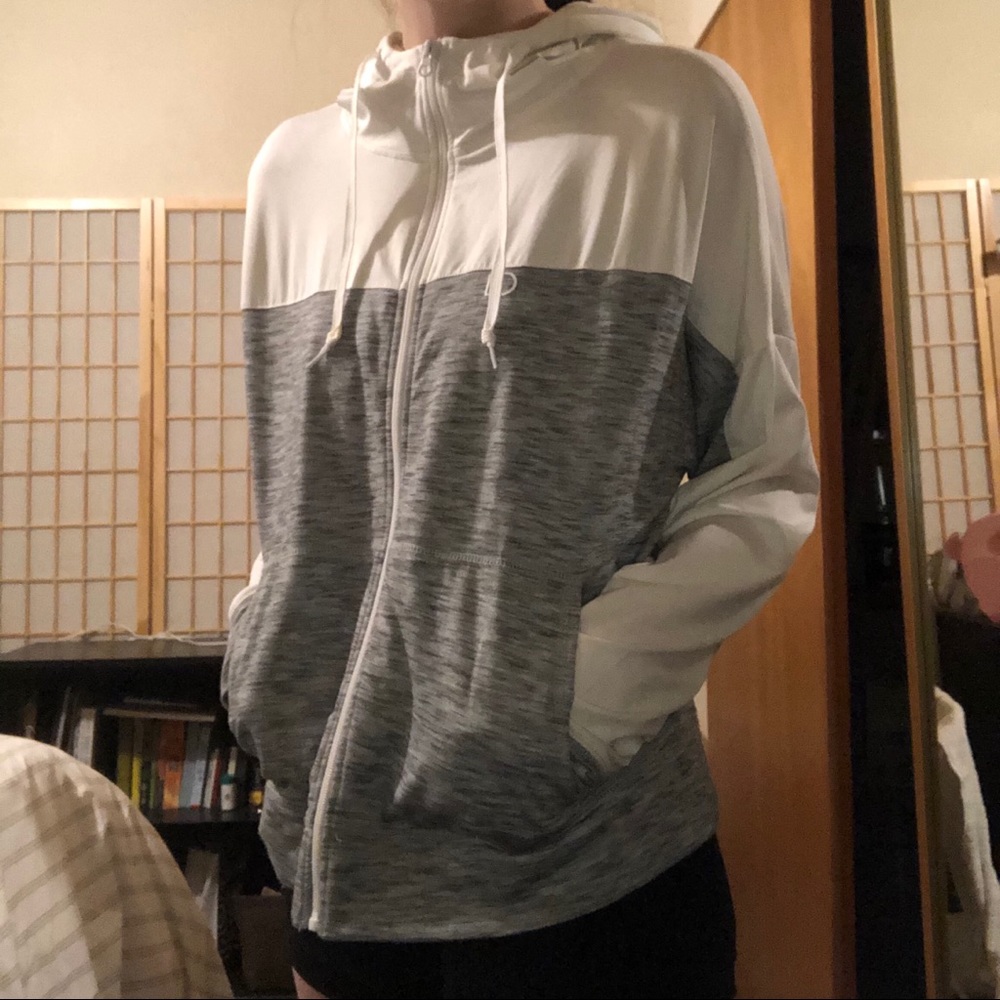 White and Grey Aeropostale Zip Up Athletic Hoodie